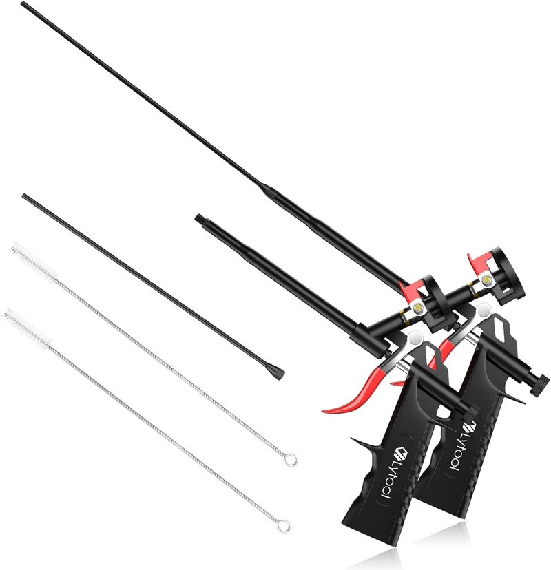 Lytool 2pcs Spray Foam Gun Kit with 12.6" Extension Rods and 15.7" Cleaning Brushes Copper Nozzle PTFE Coated Barrel Adjustable Caulking Gun for Insulation and Sealing Compatible with PU Foam Cans - Image 1